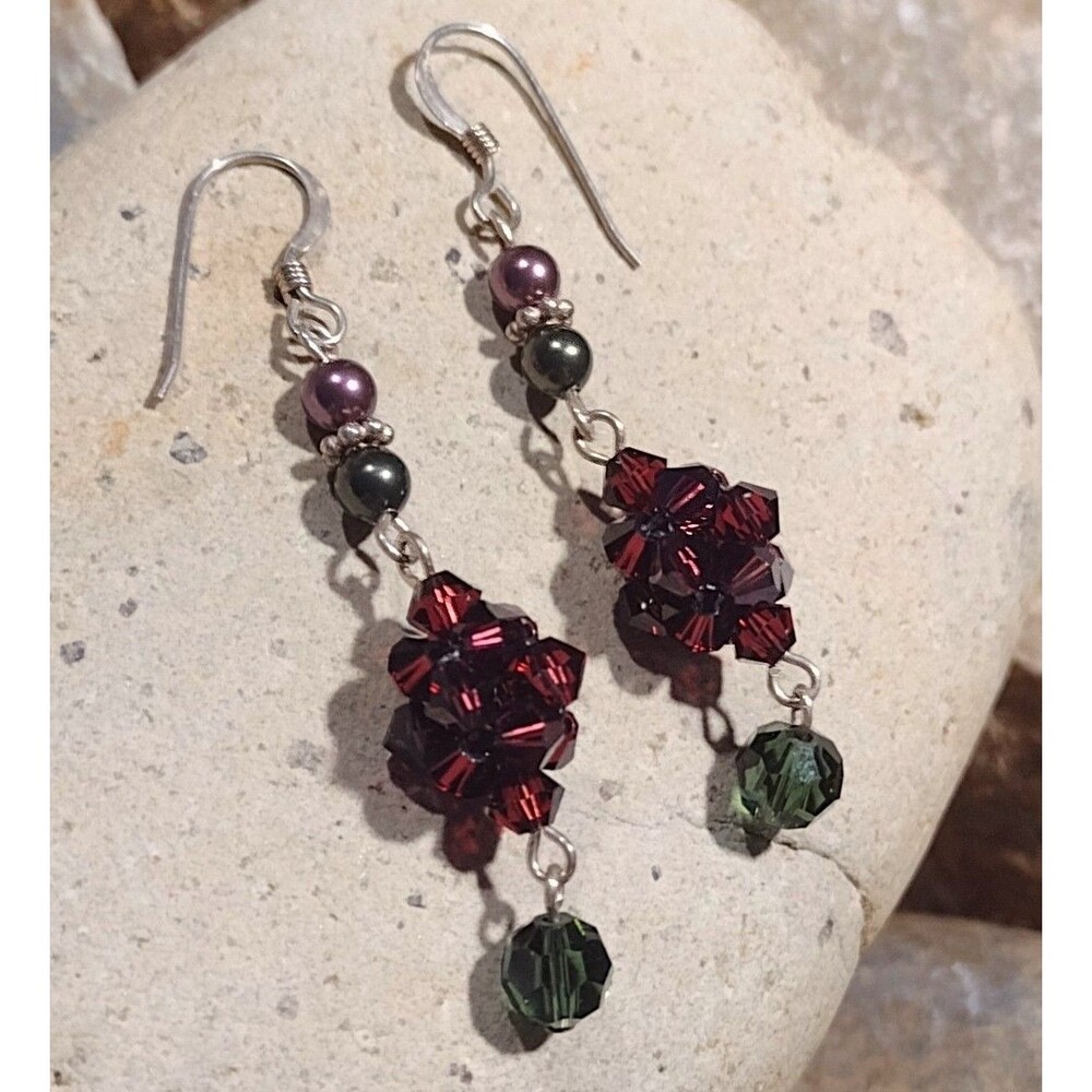 Vintage Sterling Silver Crystal Beaded Dangle Earrings